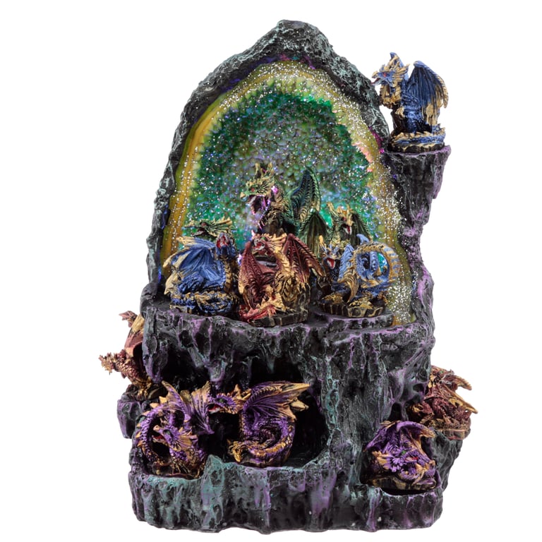 Collectable LED Dark Legends Dragon Crystal Cave Figures - Resin & Plastic, AA Battery Operated, Rotating LED Colors