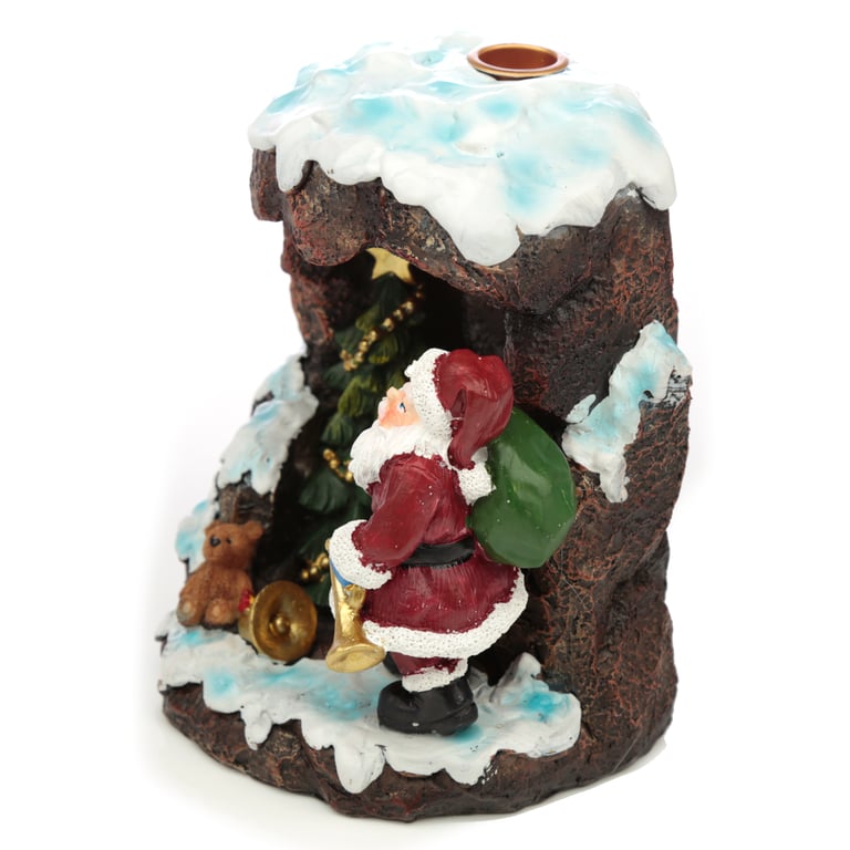 Backflow Incense Burner - Christmas Santa s Grotto Resin and Metal Design, 30-Minute Burn Time