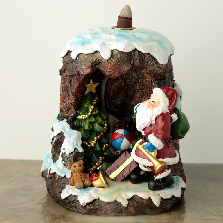 Backflow Incense Burner - Christmas Santa s Grotto Resin and Metal Design, 30-Minute Burn Time