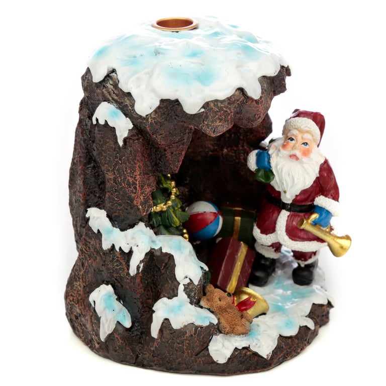 Backflow Incense Burner - Christmas Santa s Grotto Resin and Metal Design, 30-Minute Burn Time