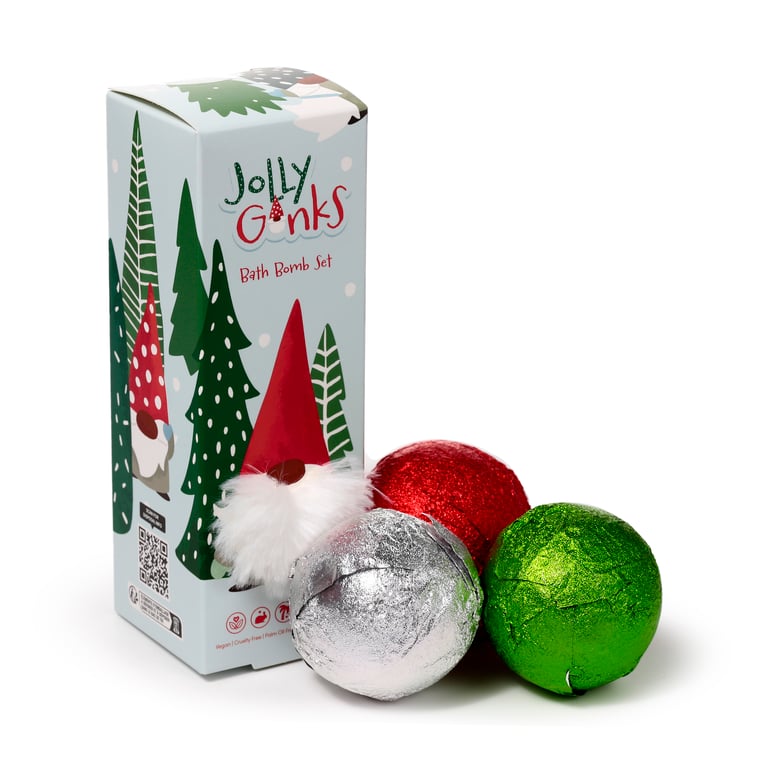 Handmade Christmas Gonk Bath Bomb Set - Vegan & Cruelty Free, 3 x 100g Fragrances: Holly Berry, Vanilla Cranberry & Frosted Pine