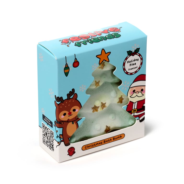 Handmade Shaped Christmas Tree Bath Bomb - Vegan, Palm Oil Free & Cruelty Free Holiday Pine Scented Gift Box