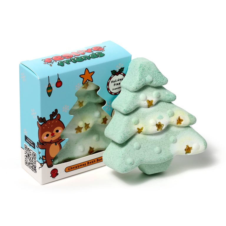 Handmade Shaped Christmas Tree Bath Bomb - Vegan, Palm Oil Free & Cruelty Free Holiday Pine Scented Gift Box