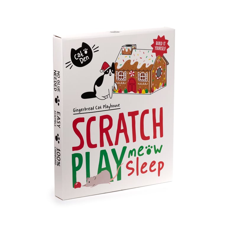 Corrugated Cardboard Christmas Cat House with Scratch Mat and Assembly Required