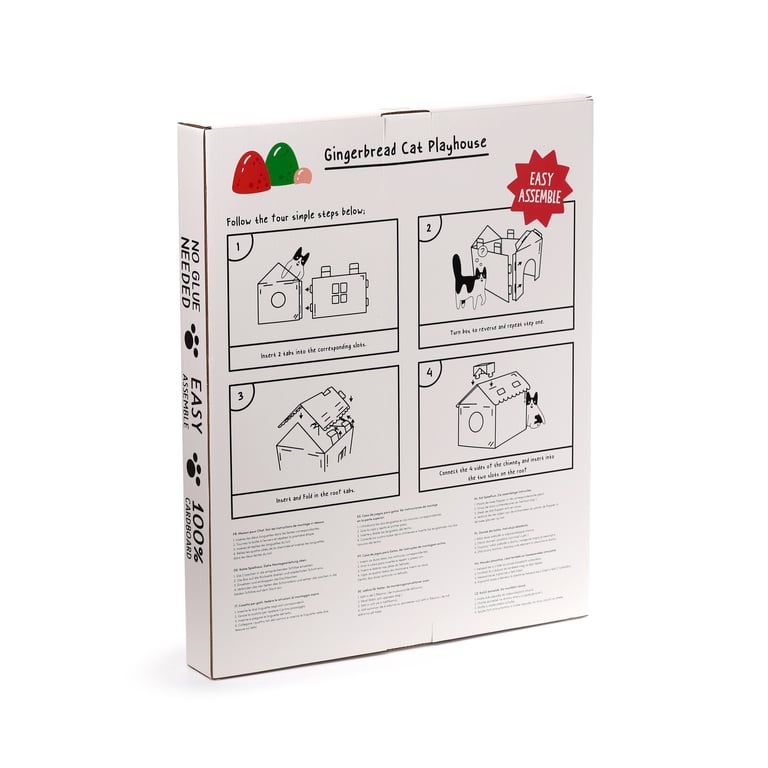 Corrugated Cardboard Christmas Cat House with Scratch Mat and Assembly Required
