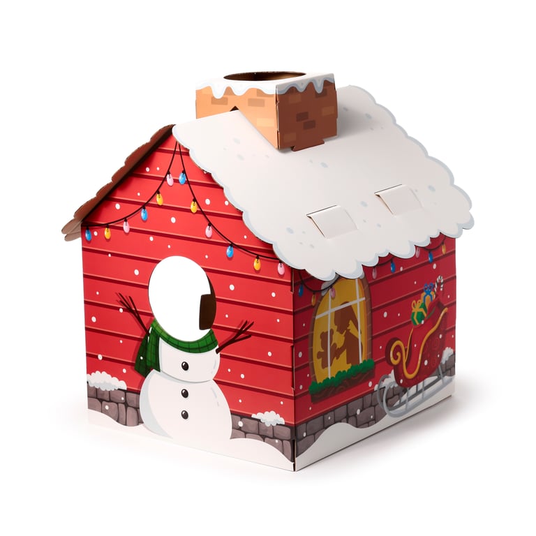 Cardboard Cat Den Playhouse - Christmas Grotto with Built-in Scratch Mat and Gift-Winning Design