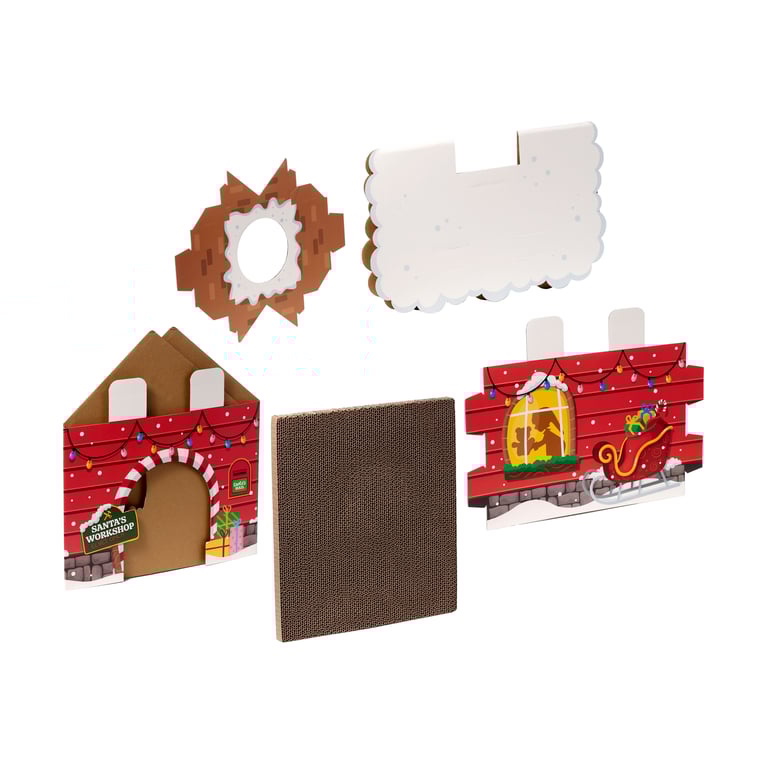 Cardboard Cat Den Playhouse - Christmas Grotto with Built-in Scratch Mat and Gift-Winning Design