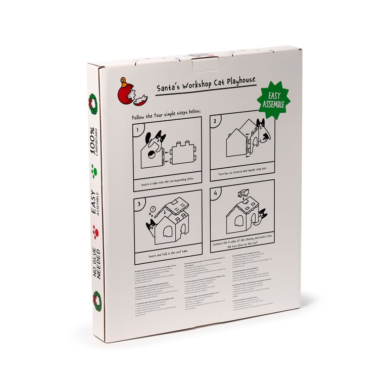Cardboard Cat Den Playhouse - Christmas Grotto with Built-in Scratch Mat and Gift-Winning Design