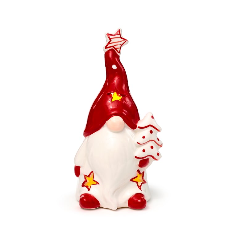 Ceramic LED Christmas Gonk Ornament - Battery Operated with LR44 Batteries Included