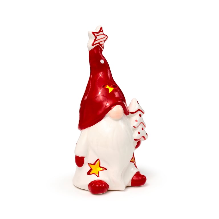 Ceramic LED Christmas Gonk Ornament - Battery Operated with LR44 Batteries Included