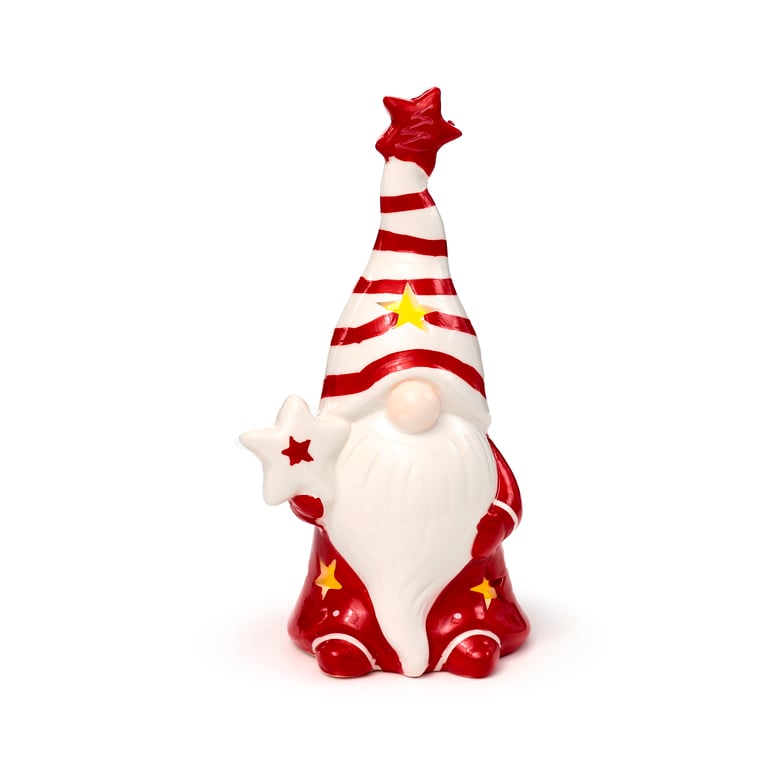 Ceramic LED Christmas Gonk Ornament - Battery Operated with LR44 Batteries Included