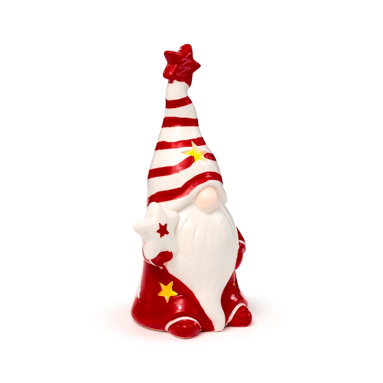 Ceramic LED Christmas Gonk Ornament - Battery Operated with LR44 Batteries Included