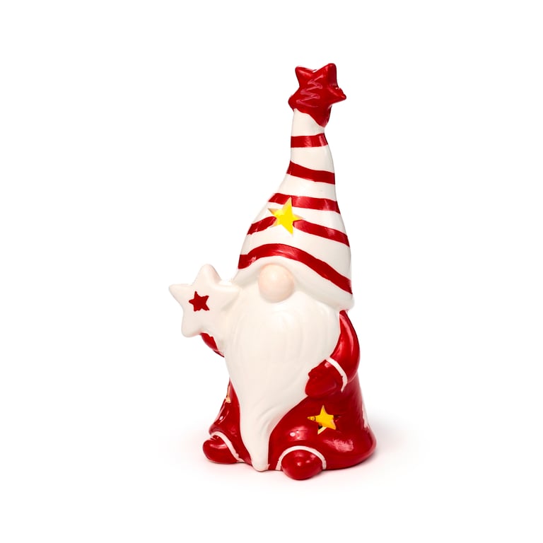 Ceramic LED Christmas Gonk Ornament - Battery Operated with LR44 Batteries Included