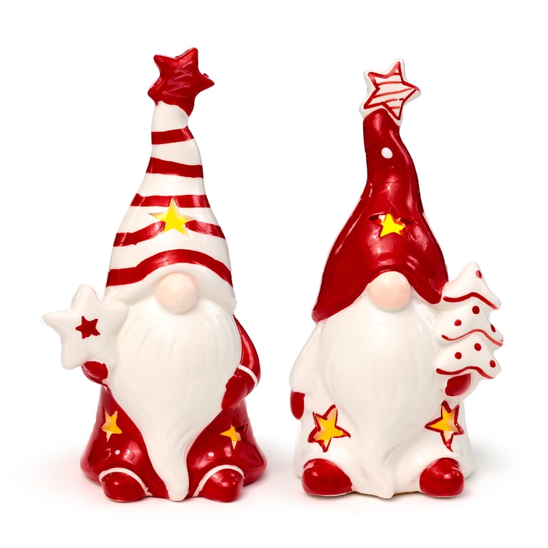 Ceramic LED Christmas Gonk Ornament - Battery Operated with LR44 Batteries Included