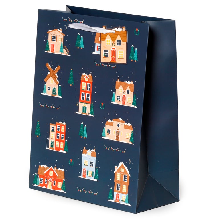 Large Christmas Gift Bag with Ribbon Handles and Attached Gift Tag