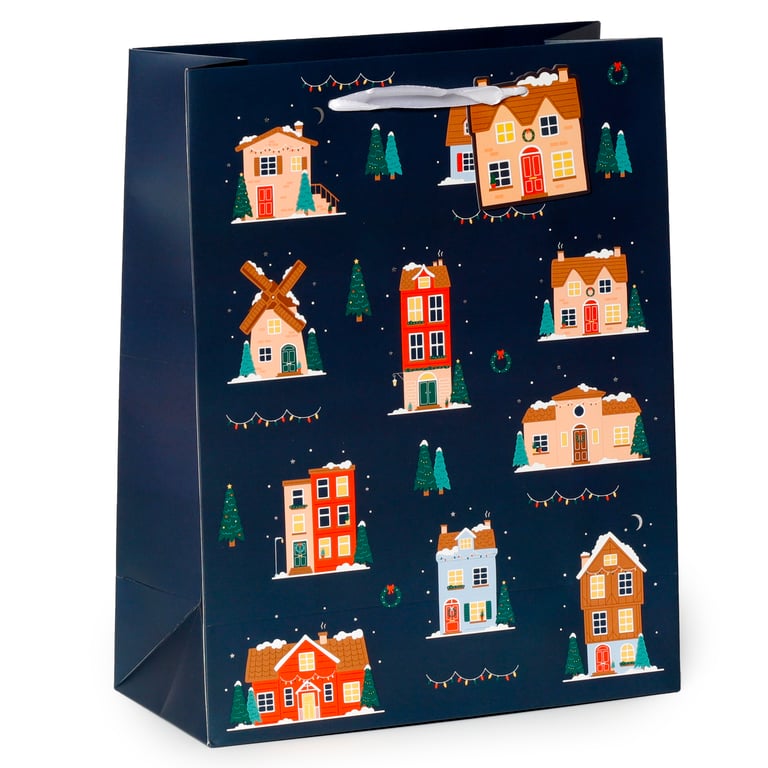 Large Christmas Gift Bag with Ribbon Handles and Attached Gift Tag