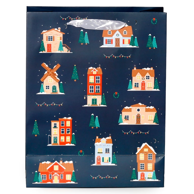 Large Christmas Gift Bag with Ribbon Handles and Attached Gift Tag