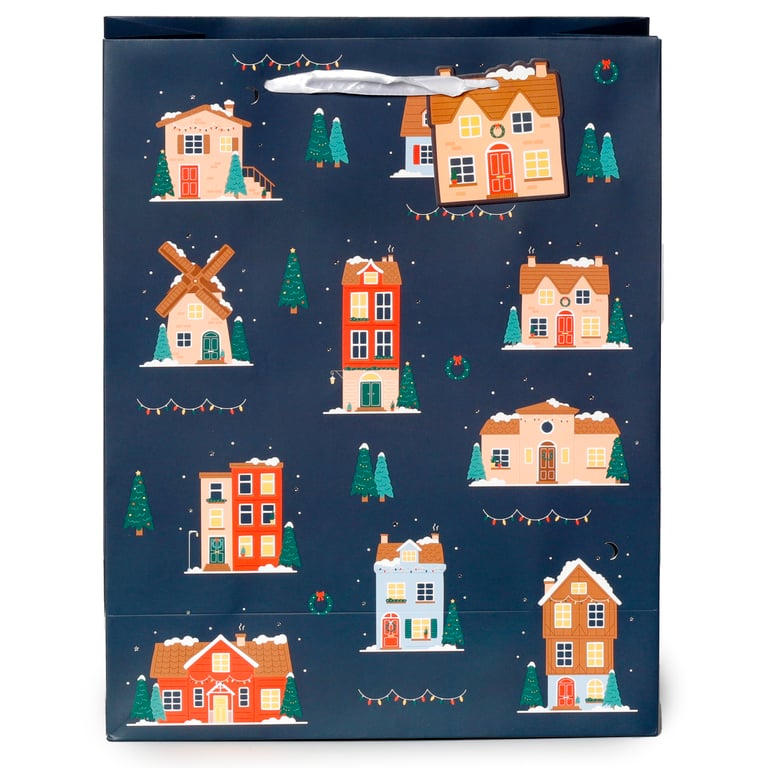 Large Christmas Gift Bag with Ribbon Handles and Attached Gift Tag