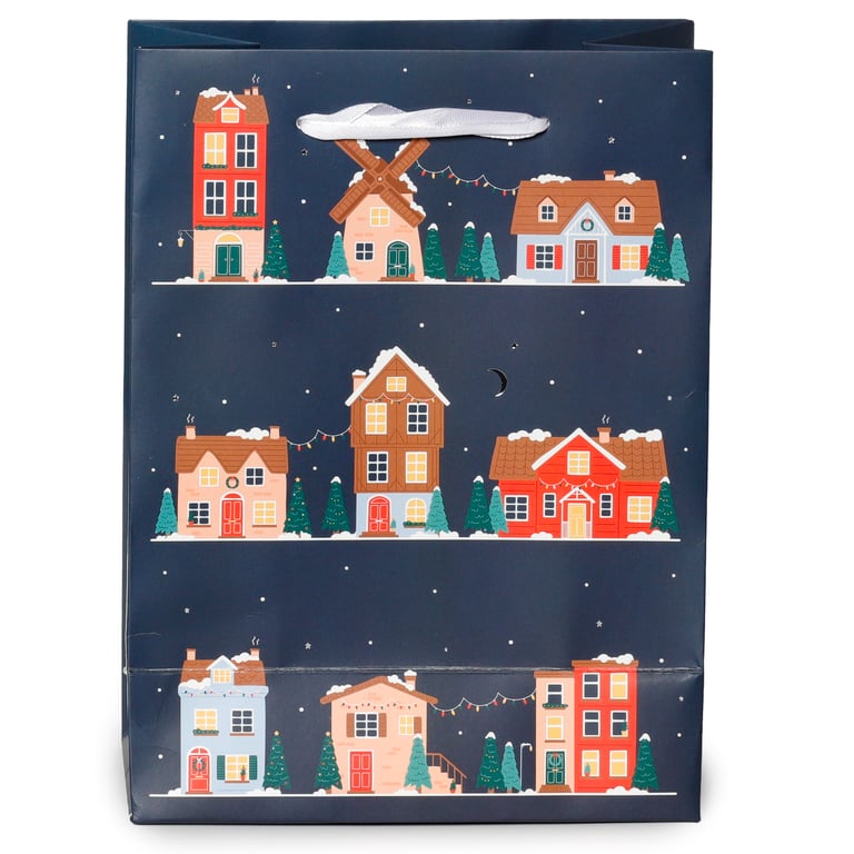 Medium Christmas Gift Bag with Card Tag and Ribbon Handles - Christmas Village