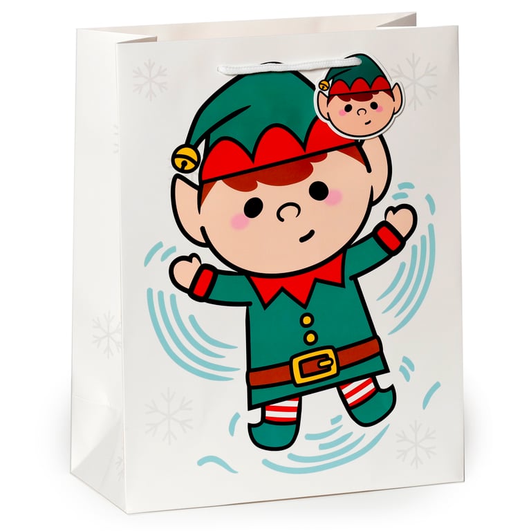 Christmas Gift Bag - Large Card Gift Bag with Festive Cord Handles and Tag