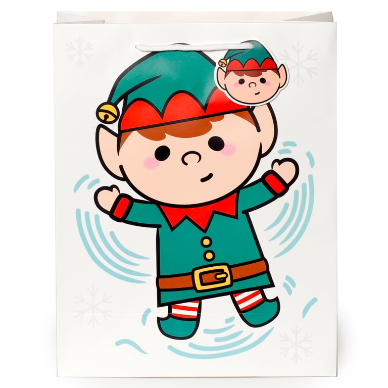 Christmas Gift Bag - Large Card Gift Bag with Festive Cord Handles and Tag