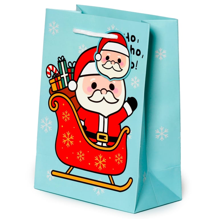 Christmas Gift Bag - Festive Friends Medium Card Bag with Cord Handles and Gift Tag