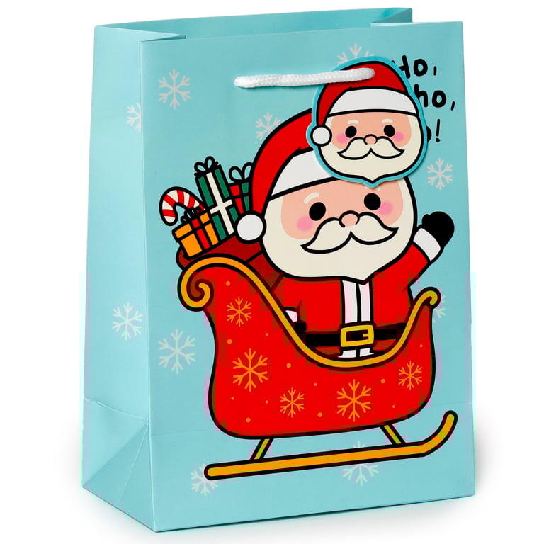 Christmas Gift Bag - Festive Friends Medium Card Bag with Cord Handles and Gift Tag