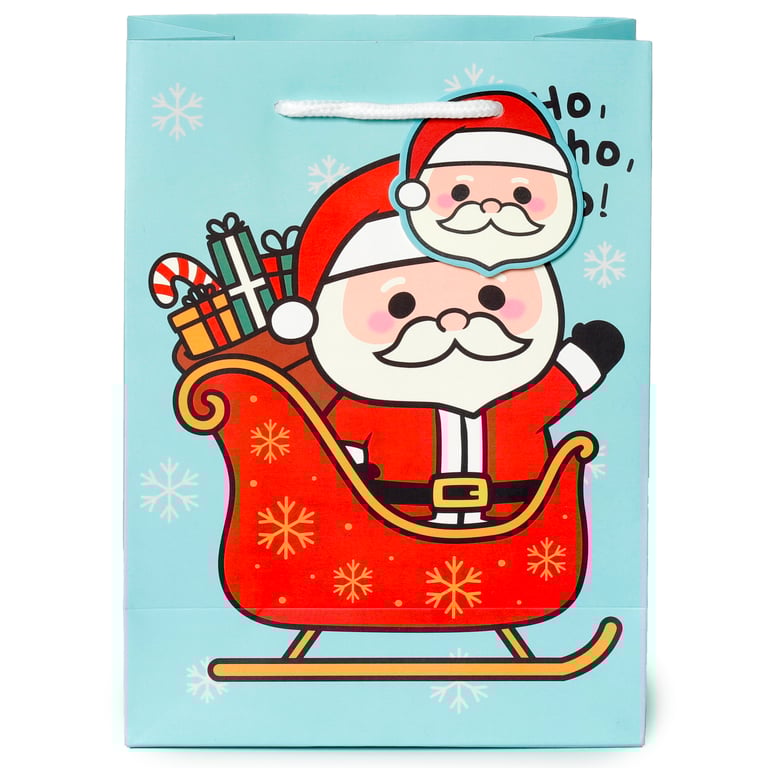 Christmas Gift Bag - Festive Friends Medium Card Bag with Cord Handles and Gift Tag