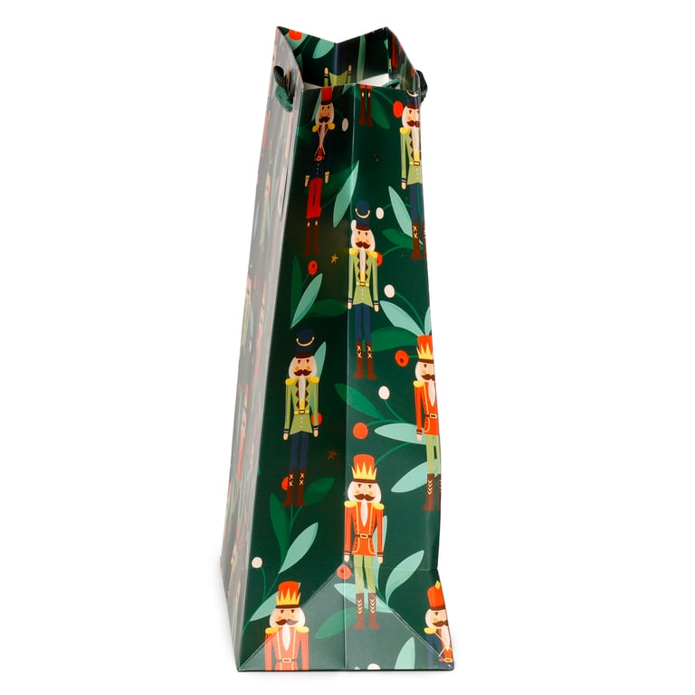 Large Christmas Gift Bag with Nutcracker Design and Ribbon Handles