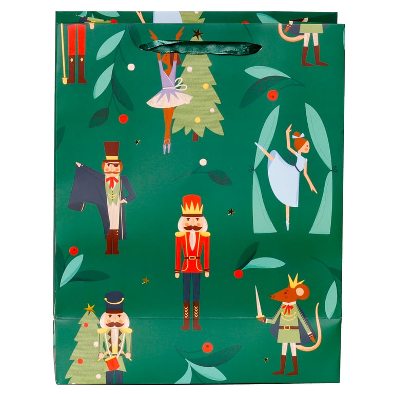 Christmas Gift Bag - Nutcracker Sugar Plum Fairy Card Gift Tag and Ribbon Handles