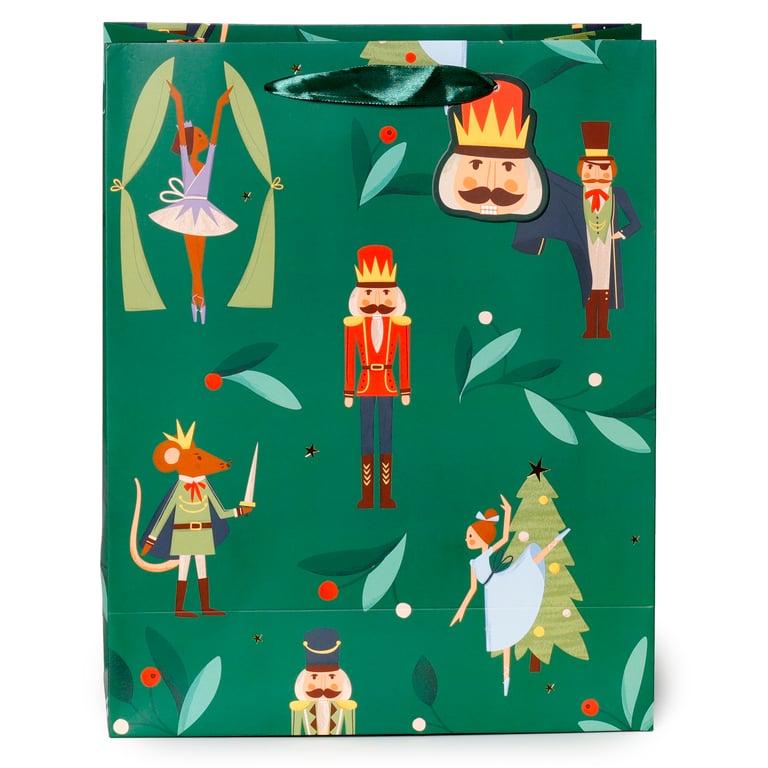 Christmas Gift Bag - Nutcracker Sugar Plum Fairy Card Gift Tag and Ribbon Handles