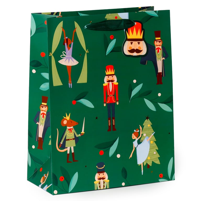 Christmas Gift Bag - Nutcracker Sugar Plum Fairy Card Gift Tag and Ribbon Handles