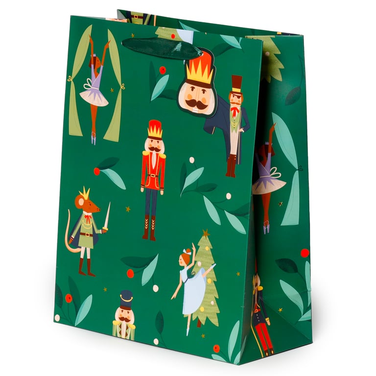 Christmas Gift Bag - Nutcracker Sugar Plum Fairy Card Gift Tag and Ribbon Handles