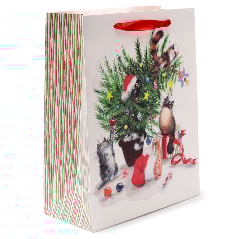 Kim Haskins Cats Licensed Christmas Gift Bag - Card Design with Ribbon Handles
