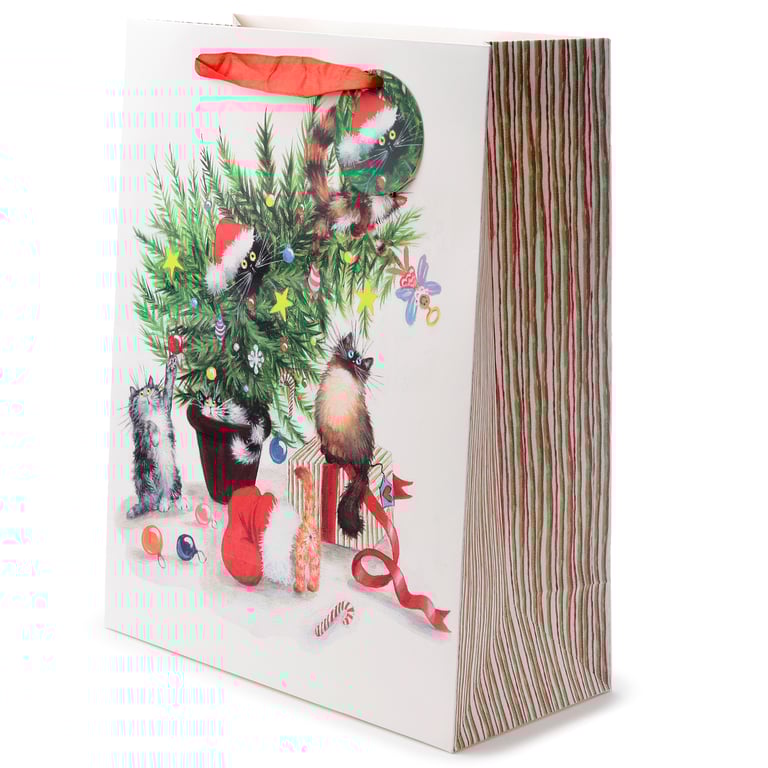 Kim Haskins Cats Licensed Christmas Gift Bag - Card Design with Ribbon Handles