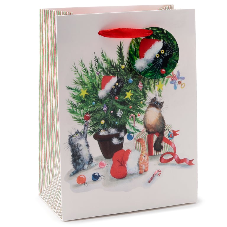 Licensed Christmas Gift Bag - Medium Size, Card Material with Ribbon Handles and Gift Tag Included