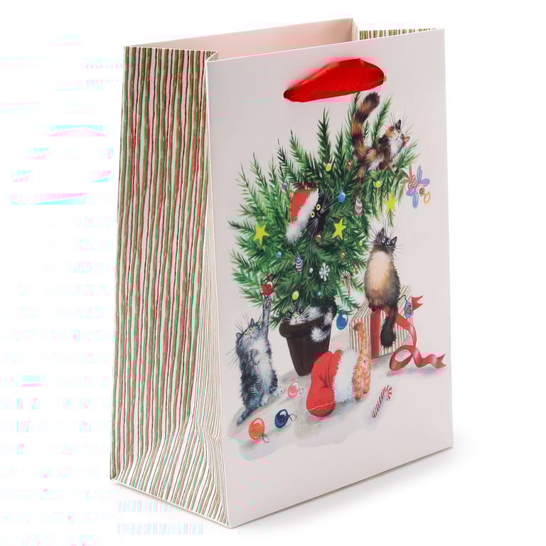 Licensed Christmas Gift Bag - Medium Size, Card Material with Ribbon Handles and Gift Tag Included