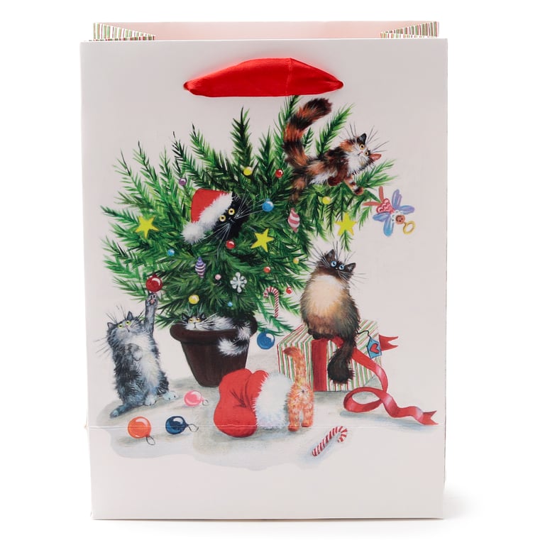 Licensed Christmas Gift Bag - Medium Size, Card Material with Ribbon Handles and Gift Tag Included