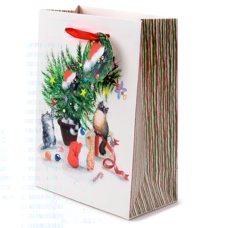 Licensed Christmas Gift Bag - Medium Size, Card Material with Ribbon Handles and Gift Tag Included