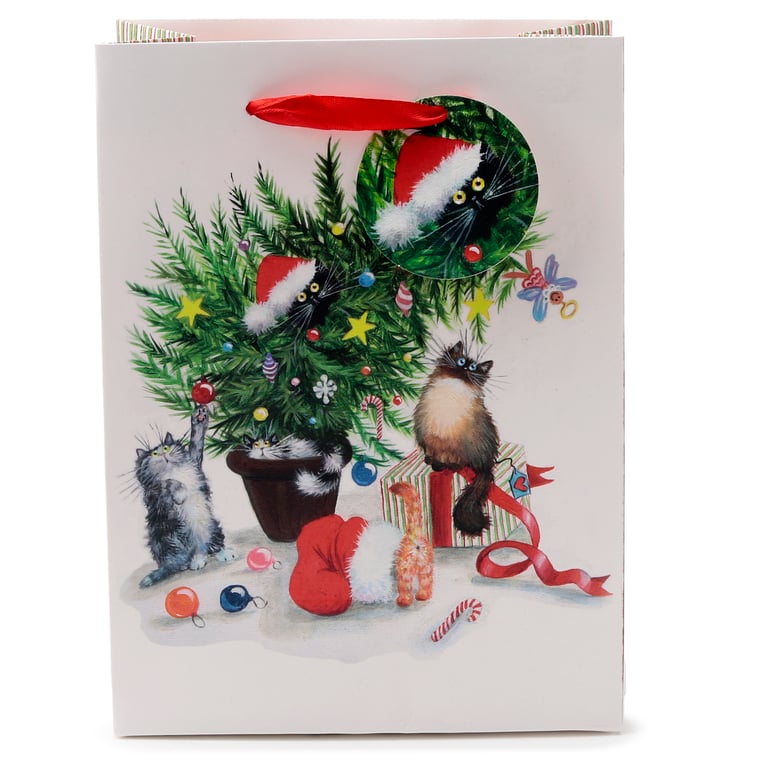 Licensed Christmas Gift Bag - Medium Size, Card Material with Ribbon Handles and Gift Tag Included