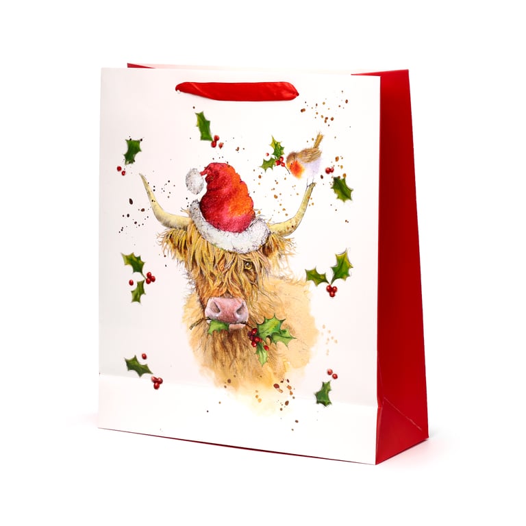 Jan Pashley Highland Coo Extra Large Licensed Card Gift Bag with Ribbon Handles