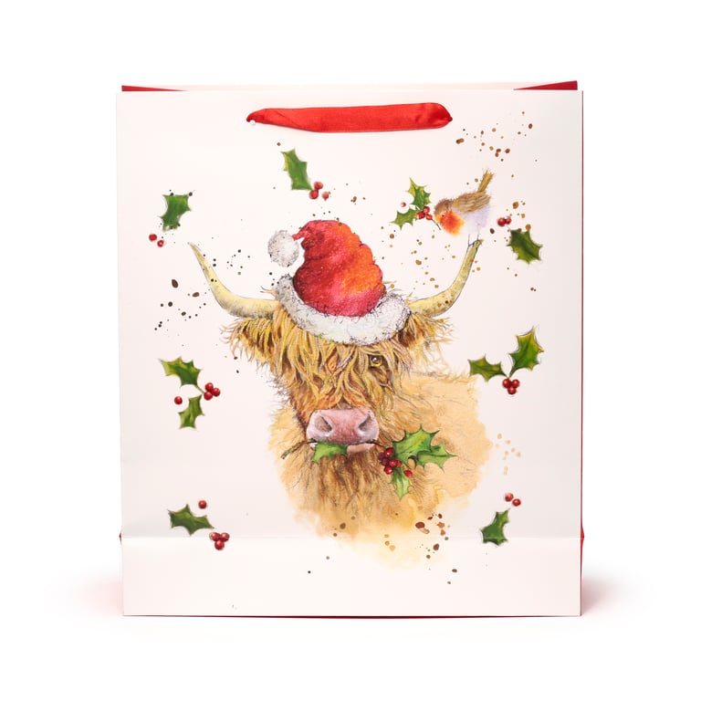 Jan Pashley Highland Coo Extra Large Licensed Card Gift Bag with Ribbon Handles