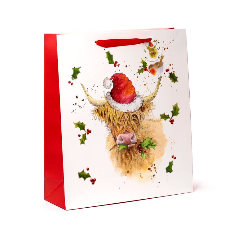 Jan Pashley Highland Coo Extra Large Licensed Card Gift Bag with Ribbon Handles