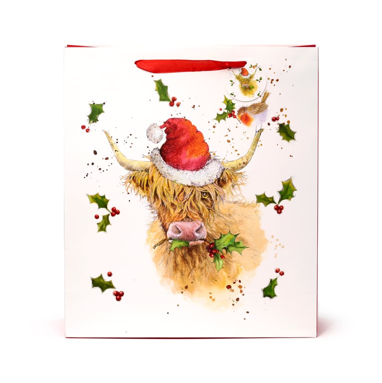 Jan Pashley Highland Coo Extra Large Licensed Card Gift Bag with Ribbon Handles