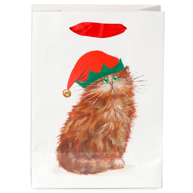 Kim Haskins Christmas Elves Cats Licensed Gift Bag - Card Gift Bag with Ribbon Handles