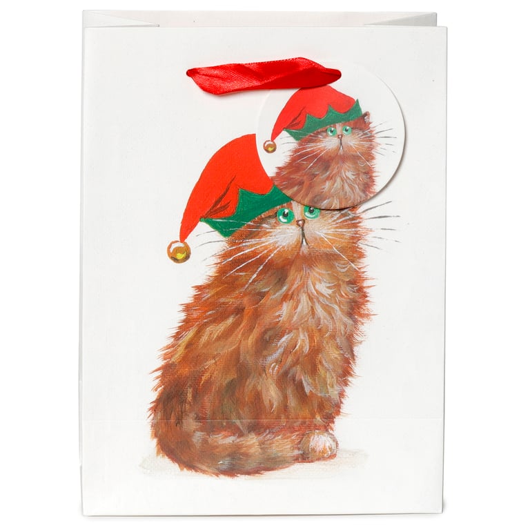 Kim Haskins Christmas Elves Cats Licensed Gift Bag - Card Gift Bag with Ribbon Handles