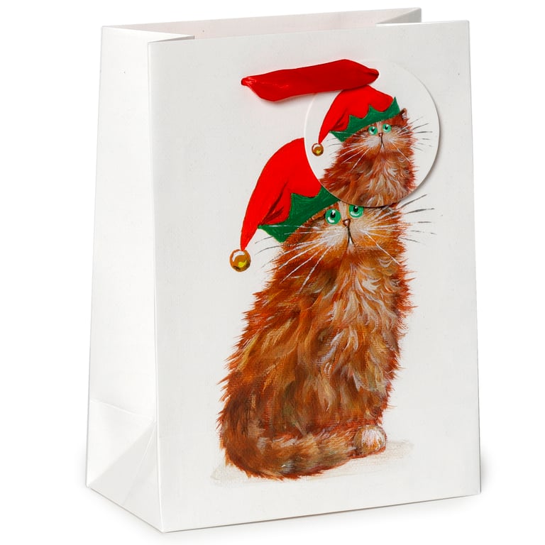 Kim Haskins Christmas Elves Cats Licensed Gift Bag - Card Gift Bag with Ribbon Handles