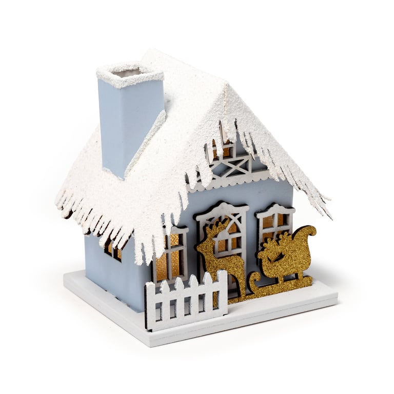 LED Christmas Sleigh Scene House Decoration with Biodegradable Glitter and LED Lights