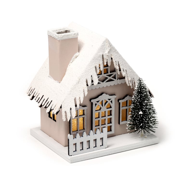 LED Christmas Snow Covered House Decoration - Battery Operated, Biodegradable Glitter