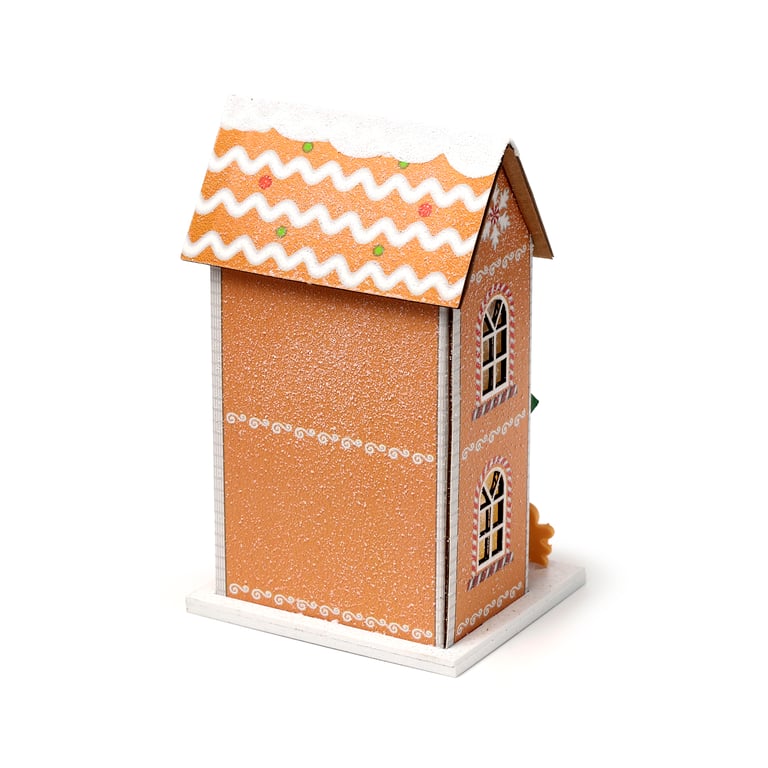 LED Christmas Gingerbread House Decoration - Biodegradable Glitter & MDF Material with LR44 Batteries Included